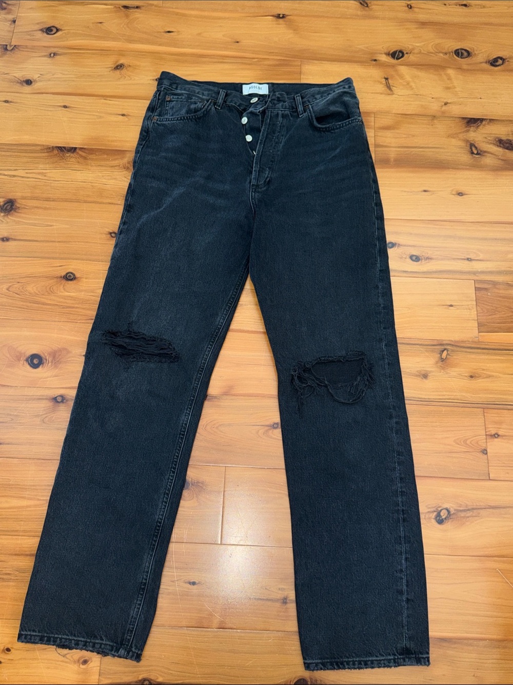 Agolde Black Washed Button-Fly Jeans